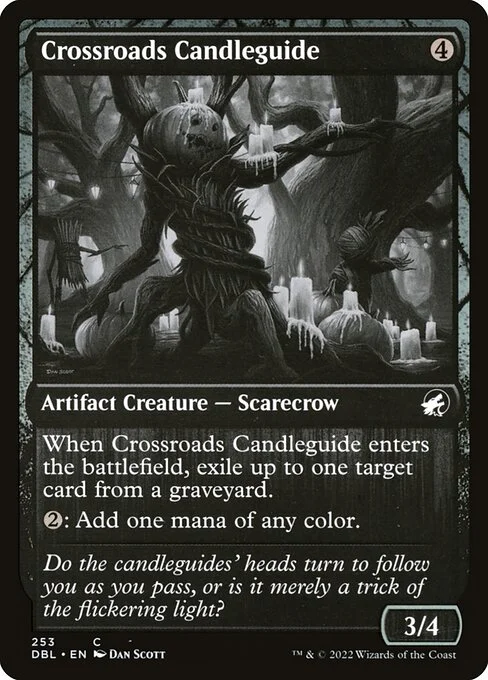 Crossroads Candleguide, carta Magic di tipo Artifact Creature — Scarecrow illustrata da Dan Murayama Scott