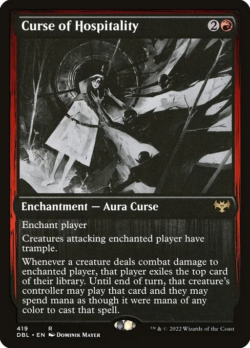 Curse of Hospitality, carta Magic di tipo Enchantment — Aura Curse illustrata da Dominik Mayer