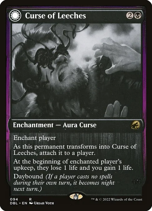 Curse of Leeches // Leeching Lurker, carta Magic di tipo Enchantment — Aura Curse // Creature — Leech Horror illustrata da Uriah Voth