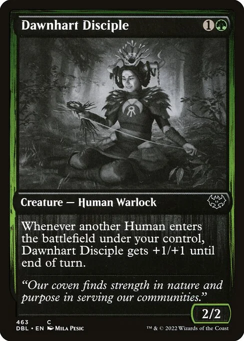 Dawnhart Disciple, carta Magic di tipo Creature — Human Warlock illustrata da Mila Pesic