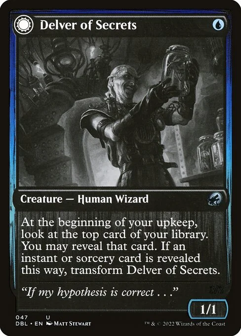 Delver of Secrets // Insectile Aberration, carta Magic di tipo Creature — Human Wizard // Creature — Human Insect illustrata da Matt Stewart