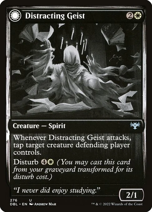 Distracting Geist // Clever Distraction, carta Magic di tipo Creature — Spirit // Enchantment — Aura illustrata da Andrew Mar