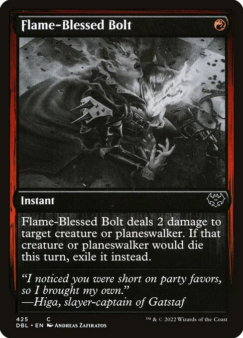 Flame-Blessed Bolt, carta Magic di tipo Instant illustrata da Andreas Zafiratos