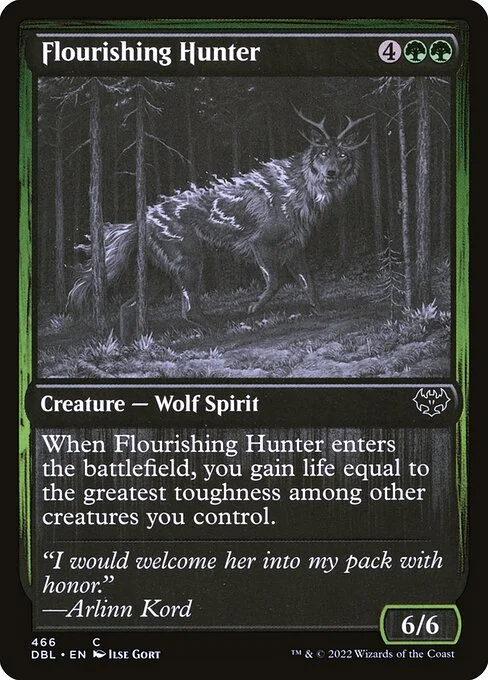 Flourishing Hunter, carta Magic di tipo Creature — Wolf Spirit illustrata da Ilse Gort