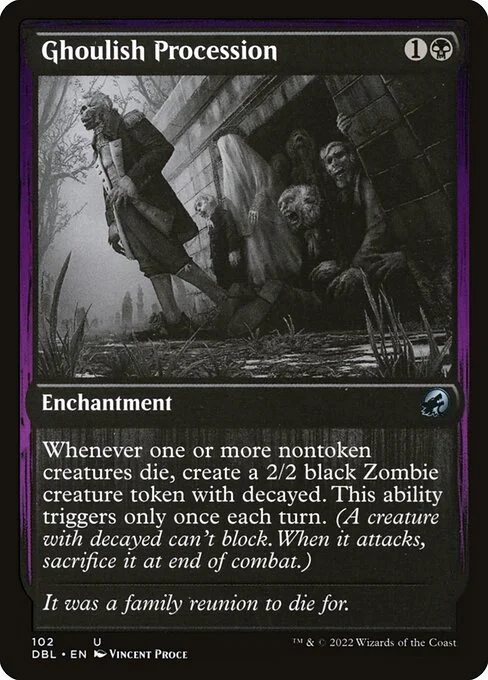 Ghoulish Procession, carta Magic di tipo Enchantment illustrata da Vincent Proce
