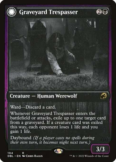 Graveyard Trespasser // Graveyard Glutton, carta Magic di tipo Creature — Human Werewolf // Creature — Werewolf illustrata da Chris Rallis