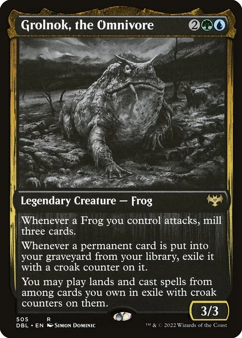 Grolnok, the Omnivore, carta Magic di tipo Legendary Creature — Frog illustrata da Simon Dominic