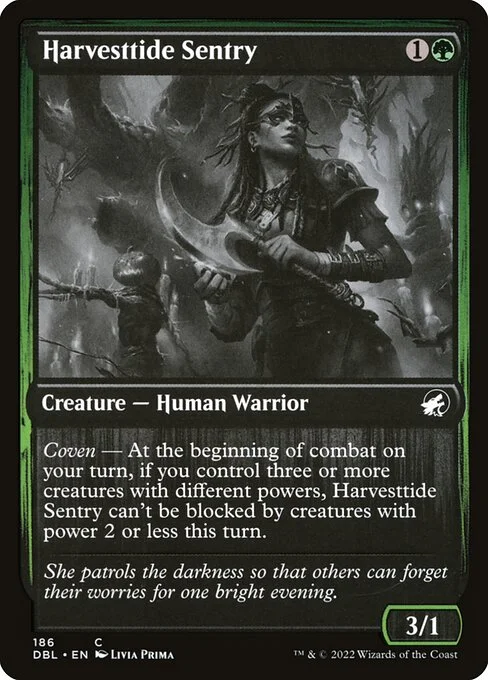 Harvesttide Sentry, carta Magic di tipo Creature — Human Warrior illustrata da Livia Prima