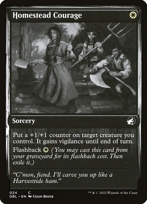 Homestead Courage, carta Magic di tipo Sorcery illustrata da Colin Boyer