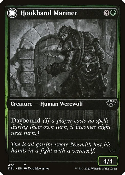 Hookhand Mariner // Riphook Raider, carta Magic di tipo Creature — Human Werewolf // Creature — Werewolf illustrata da Caio Monteiro