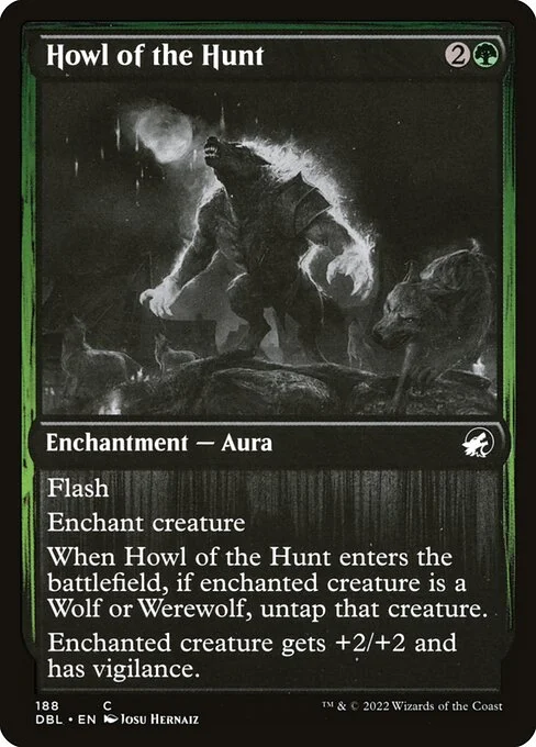 Howl of the Hunt, carta Magic di tipo Enchantment — Aura illustrata da Josu Hernaiz