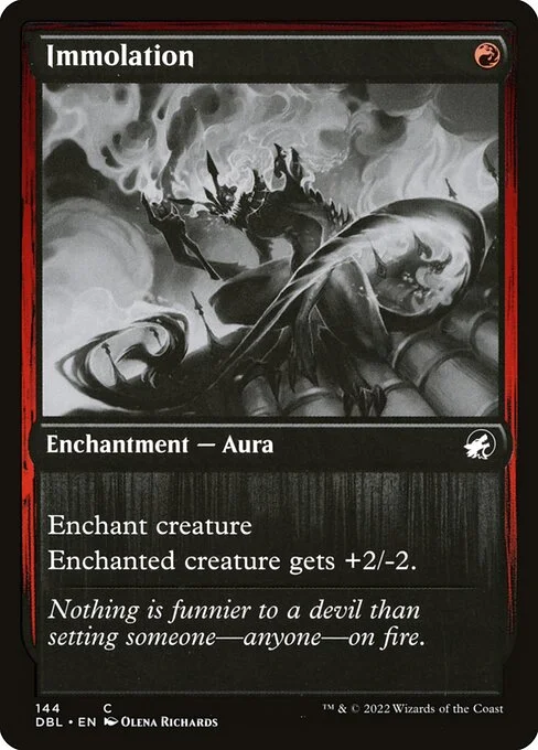 Immolation, carta Magic di tipo Enchantment — Aura illustrata da Olena Richards