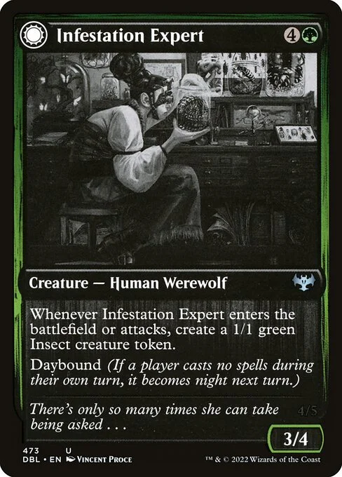 Infestation Expert // Infested Werewolf, carta Magic di tipo Creature — Human Werewolf // Creature — Werewolf illustrata da Vincent Proce
