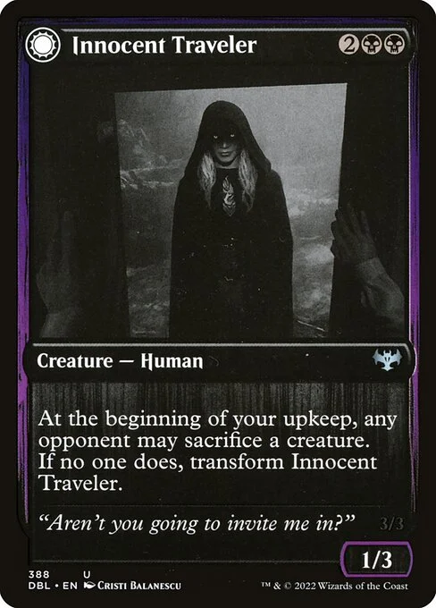 Innocent Traveler // Malicious Invader, carta Magic di tipo Creature — Human // Creature — Vampire illustrata da Cristi Balanescu