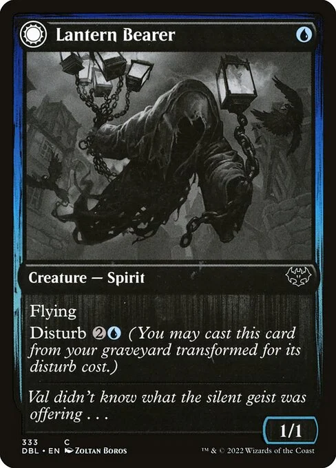 Lantern Bearer // Lanterns' Lift, carta Magic di tipo Creature — Spirit // Enchantment — Aura illustrata da Zoltan Boros
