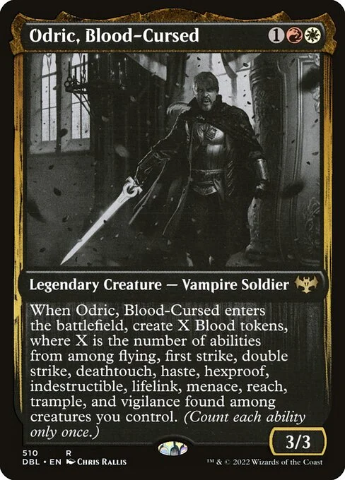 Odric, Blood-Cursed, carta Magic di tipo Legendary Creature — Vampire Soldier illustrata da Chris Rallis
