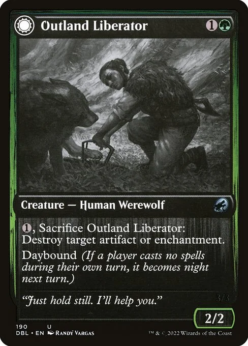 Outland Liberator // Frenzied Trapbreaker, carta Magic di tipo Creature — Human Werewolf // Creature — Werewolf illustrata da Randy Vargas