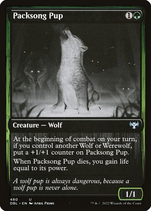 Packsong Pup, carta Magic di tipo Creature — Wolf illustrata da April Prime