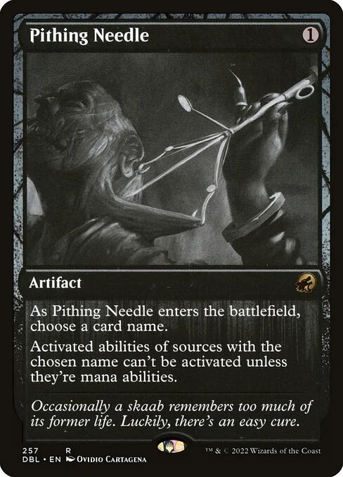 Pithing Needle, carta Magic di tipo Artifact illustrata da Ovidio Cartagena