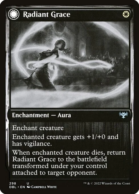 Radiant Grace // Radiant Restraints, carta Magic di tipo Enchantment — Aura // Enchantment — Aura Curse illustrata da Campbell White