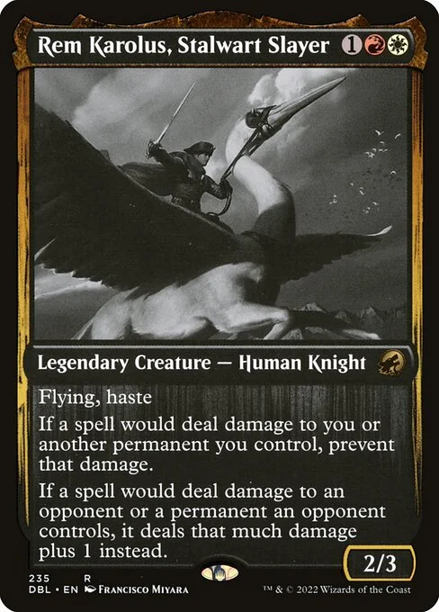 Rem Karolus, Stalwart Slayer, carta Magic di tipo Legendary Creature — Human Knight illustrata da Francisco Miyara