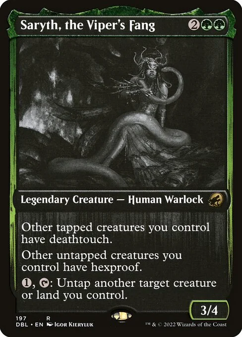 Saryth, the Viper's Fang, carta Magic di tipo Legendary Creature — Human Warlock illustrata da Igor Kieryluk
