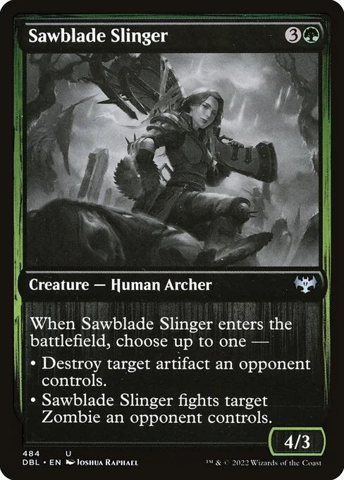 Sawblade Slinger, carta Magic di tipo Creature — Human Archer illustrata da Joshua Raphael