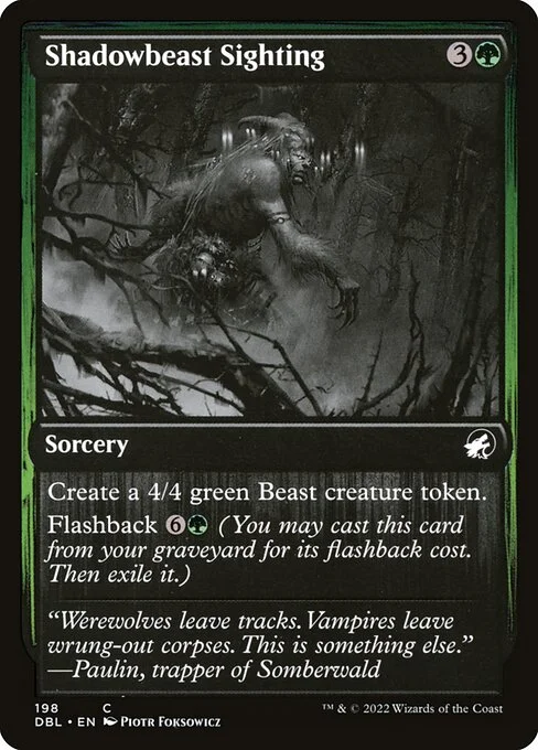 Shadowbeast Sighting, carta Magic di tipo Sorcery illustrata da Piotr Foksowicz