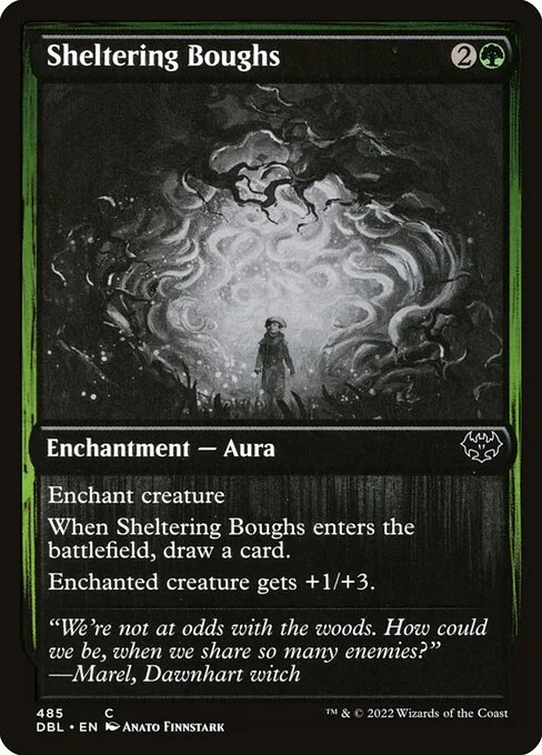 Sheltering Boughs, carta Magic di tipo Enchantment — Aura illustrata da Anato Finnstark