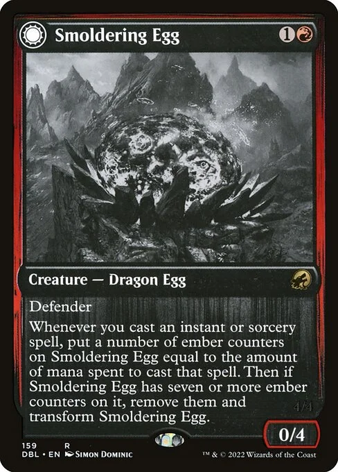 Smoldering Egg // Ashmouth Dragon, carta Magic di tipo Creature — Dragon Egg // Creature — Dragon illustrata da Simon Dominic