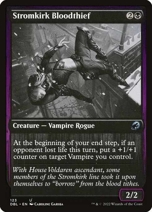 Stromkirk Bloodthief, carta Magic di tipo Creature — Vampire Rogue illustrata da Caroline Gariba