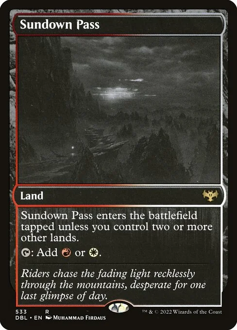 Sundown Pass, carta Magic di tipo Land illustrata da Muhammad Firdaus