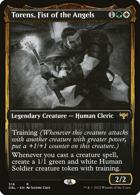 Torens, Fist of the Angels, carta Magic di tipo Legendary Creature — Human Cleric illustrata da Justine Cruz