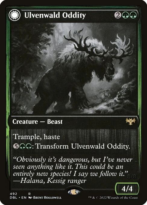 Ulvenwald Oddity // Ulvenwald Behemoth, carta Magic di tipo Creature — Beast // Creature — Beast Horror illustrata da Brent Hollowell