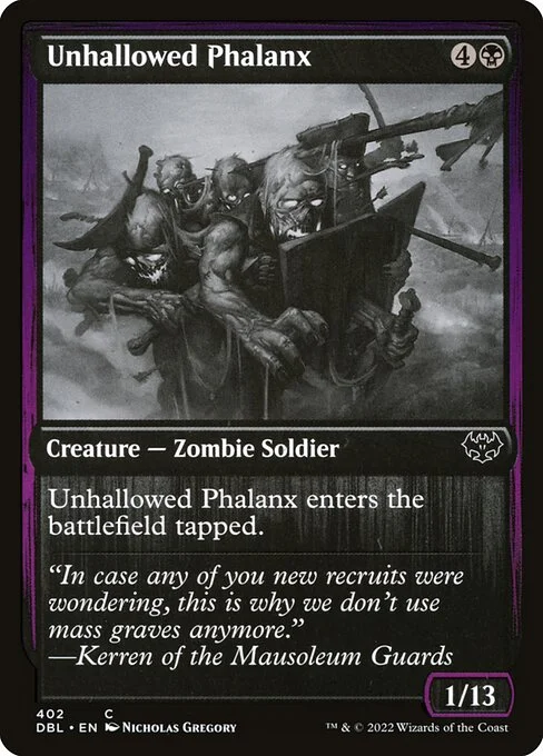 Unhallowed Phalanx, carta Magic di tipo Creature — Zombie Soldier illustrata da Nicholas Gregory