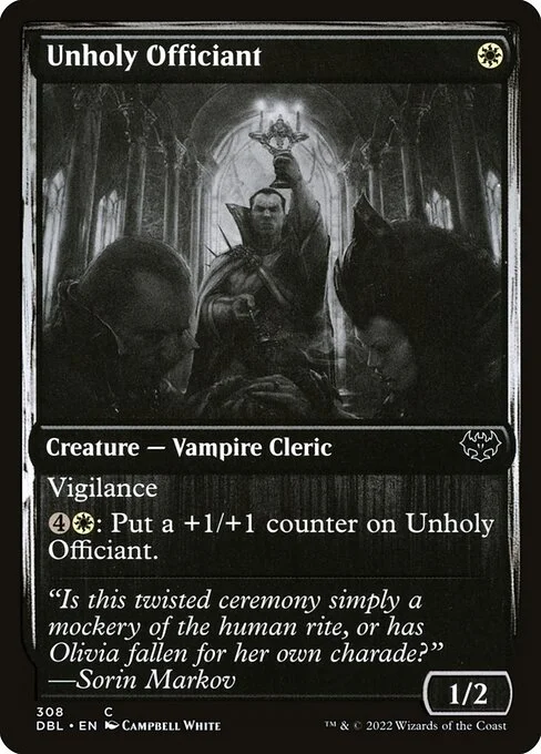 Unholy Officiant, carta Magic di tipo Creature — Vampire Cleric illustrata da Campbell White
