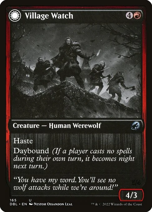 Village Watch // Village Reavers, carta Magic di tipo Creature — Human Werewolf // Creature — Werewolf illustrata da Néstor Ossandón Leal