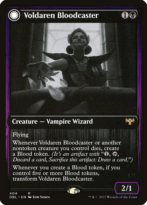 Voldaren Bloodcaster // Bloodbat Summoner, carta Magic di tipo Creature — Vampire Wizard // Creature — Vampire Wizard illustrata da Kim Sokol