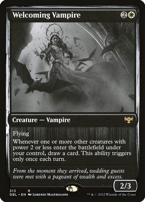 Welcoming Vampire, carta Magic di tipo Creature — Vampire illustrata da Lorenzo Mastroianni