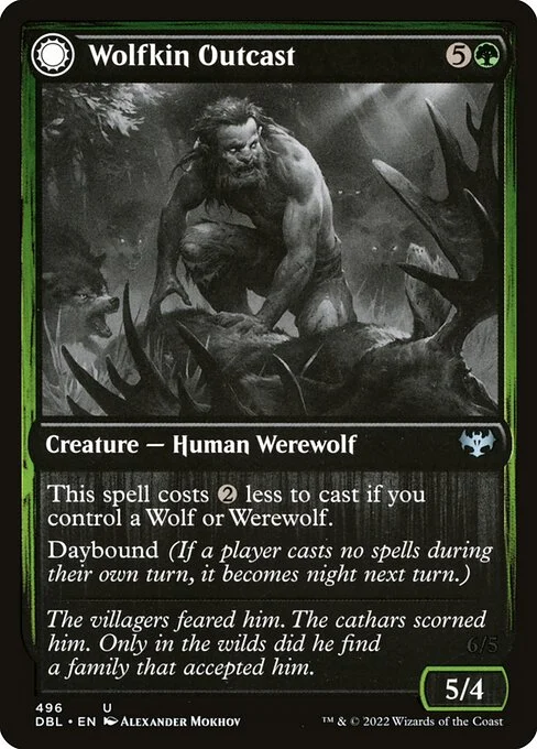 Wolfkin Outcast // Wedding Crasher, carta Magic di tipo Creature — Human Werewolf // Creature — Werewolf illustrata da Alexander Mokhov