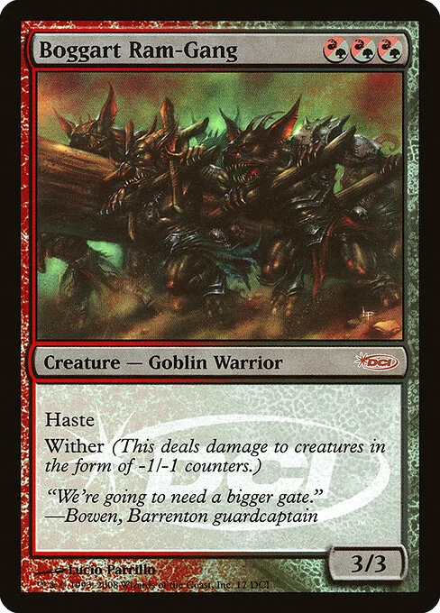 Boggart Ram-Gang, carta Magic di tipo Creature — Goblin Warrior illustrata da Lucio Parrillo
