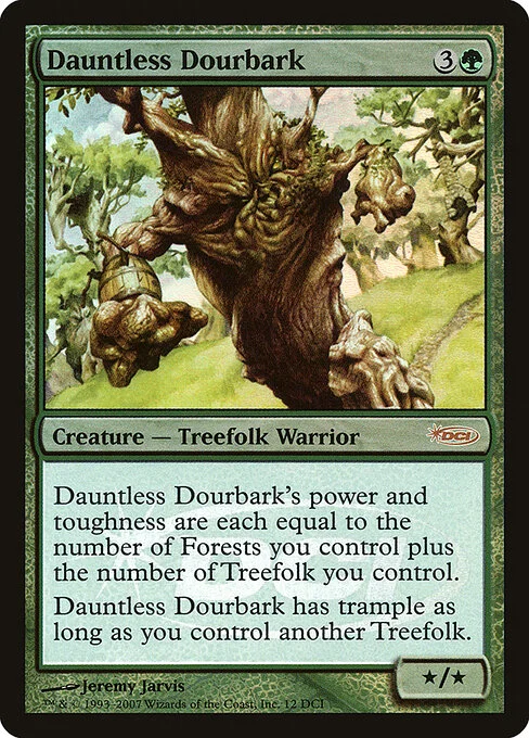 Dauntless Dourbark, carta Magic di tipo Creature — Treefolk Warrior illustrata da Jeremy Jarvis