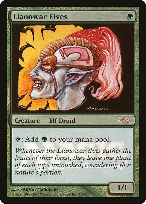 Llanowar Elves, carta Magic di tipo Creature — Elf Druid illustrata da Anson Maddocks