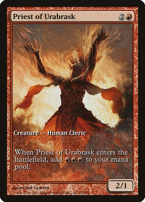 Priest of Urabrask, carta Magic di tipo Creature — Phyrexian Human Cleric illustrata da Clint Cearley