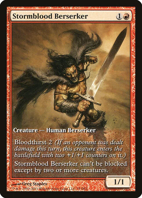 Stormblood Berserker, carta Magic di tipo Creature — Human Berserker illustrata da Greg Staples