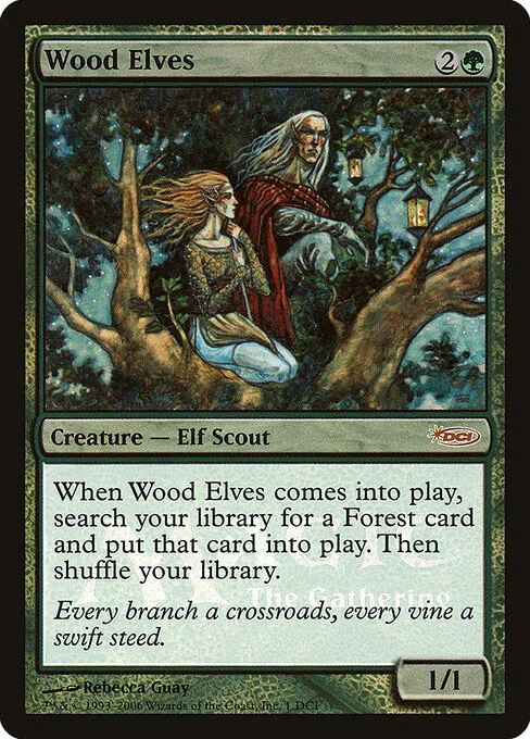 Wood Elves, carta Magic di tipo Creature — Elf Scout illustrata da Rebecca Guay