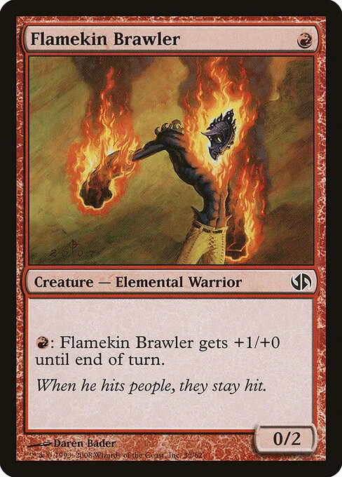 Flamekin Brawler, carta Magic di tipo Creature — Elemental Warrior illustrata da Daren Bader