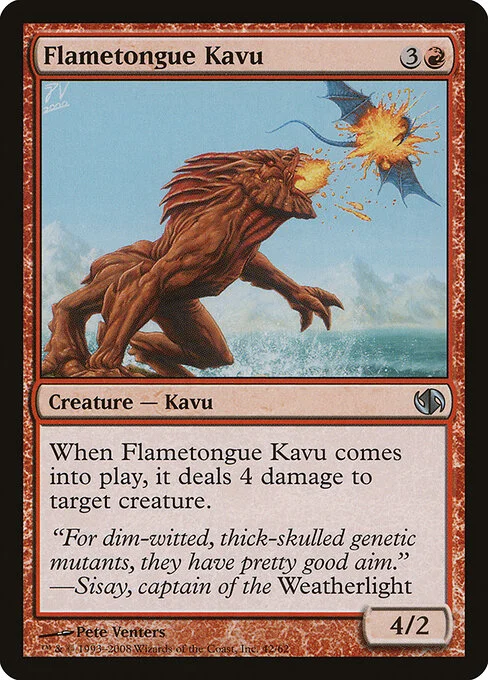 Flametongue Kavu, carta Magic di tipo Creature — Kavu illustrata da Pete Venters