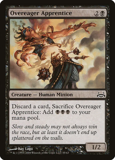 Overeager Apprentice, carta Magic di tipo Creature — Human Minion illustrata da Ray Lago