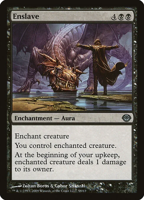 Enslave, carta Magic di tipo Enchantment — Aura illustrata da Zoltan Boros & Gabor Szikszai